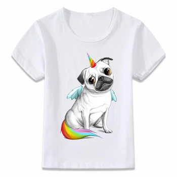Bērnu T Krekls Unicorn Kaķis Un Mopsis Bērnu T-krekls Zēniem Un Meitenēm Toddler Tee