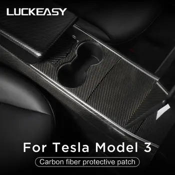 LUCKEASY Automašīnas centrālā vadības paneļa aizsardzības plāksteris Tesla Model 3 un Tesla model Y 2017-2019 oglekļa šķiedras 4gab/komplekts