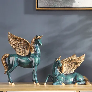 Ziemeļvalstu Elegants Pegasus Unicorn Skulptūru Home Decoration Accessories Retro Mūsdienu Mākslas Dzīvnieku Statuja Istabas Amatniecības Statuetes Dāvanu